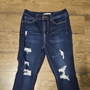 SO Dark Blue Distressed Skinny Jeans Size 9 Waist 29 High Rise Stretch